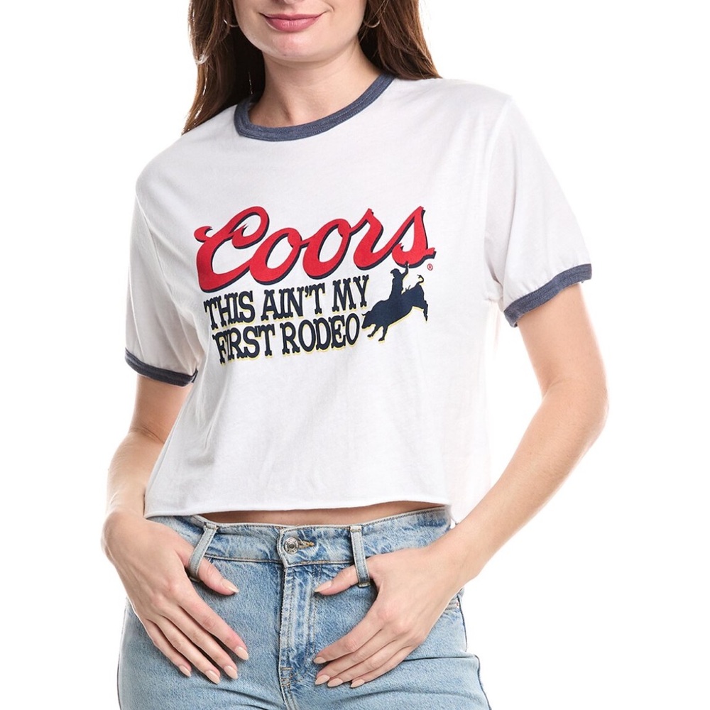 Retro Brand Coors Rodeo White Cropped Graphic T-Shirt S & L